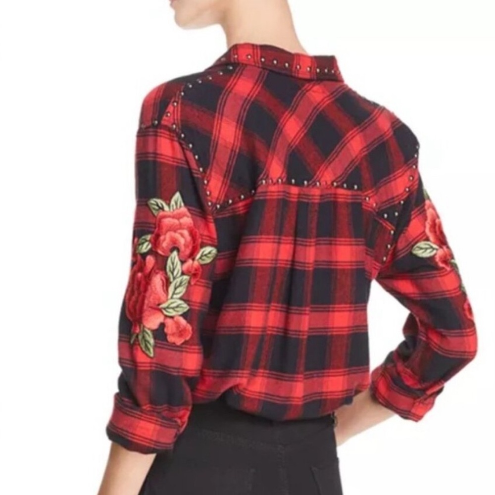 Rails Red and Black Plaid Shirt with Studded Accents